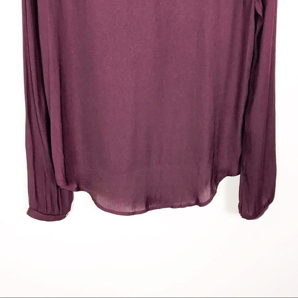ASTR Burgundy Wine Purple Faux Wrap Top Loose Fit Flowy Chiffon Drape Blouse - Picture 7 of 8